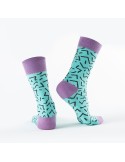 Turquoise women\'s socks with black patterns SD22 - Online store - Boutique